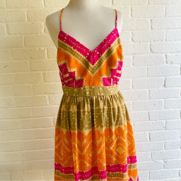 Trina Turk Silk Dress Anargosa Desert Mini Pink and Orange Patterned Size 8 - Picture 2 of 15
